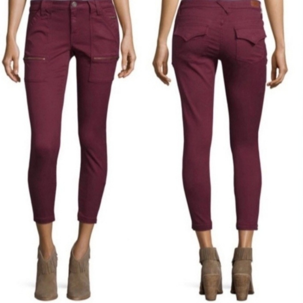 Joie Maroon Burgandy Parker Skinny Ankle Zip Pant Size 28 NEW NWT